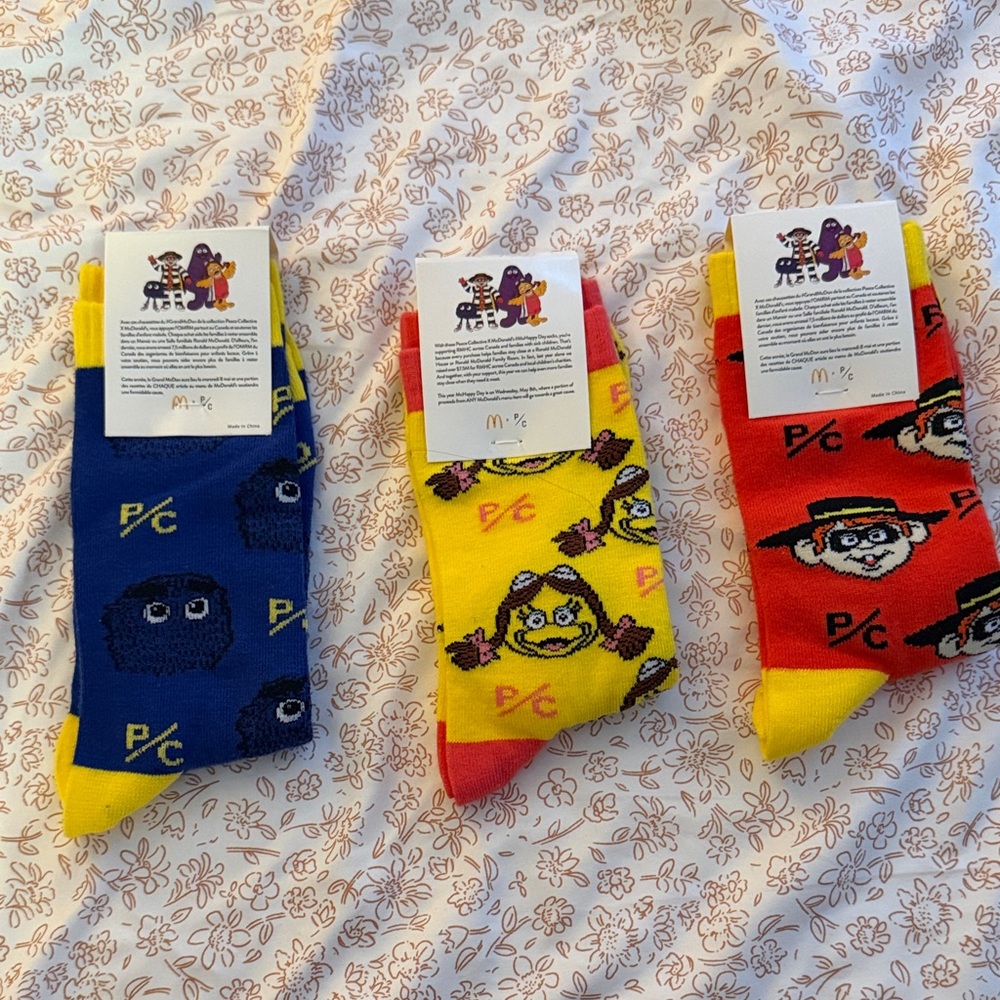 McDonald's Colorful Cartoon Crew Socks - Blue, Yellow, Red